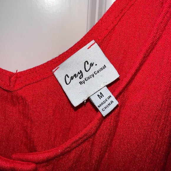 Red Button Up Mini Dress With Button Detail - Size M - Picture 2 of 3